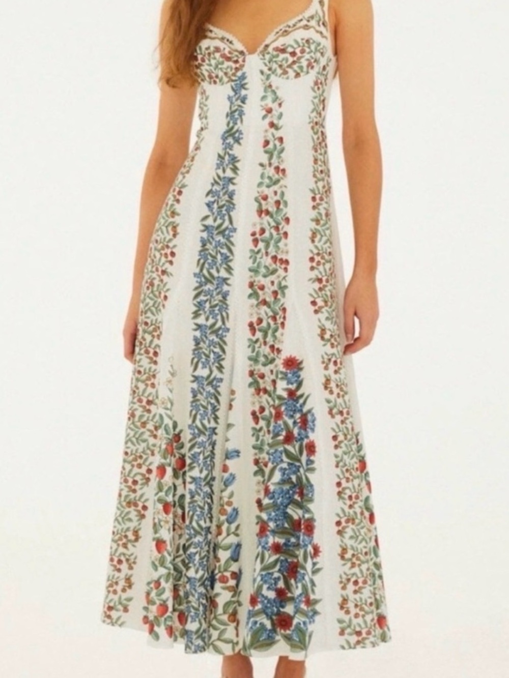 FARM Rio Off-White Fruit Beauty 4th of July linen Maxi Dress M